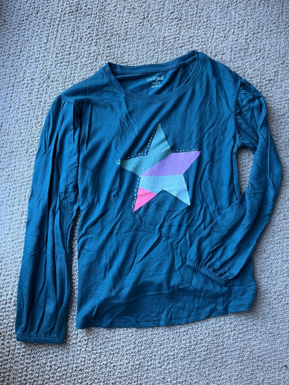 Cat & Jack Teal Blue Long-Sleeve Top with Multicolor Star